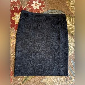 Authentic Eileen Fisher Black Jacquard Cotton Wool Nylon Spandex Pencil Skirt